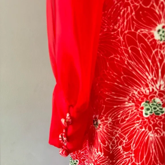 VINTAGE handmade maxi dress red floral formal - Picture 6 of 8